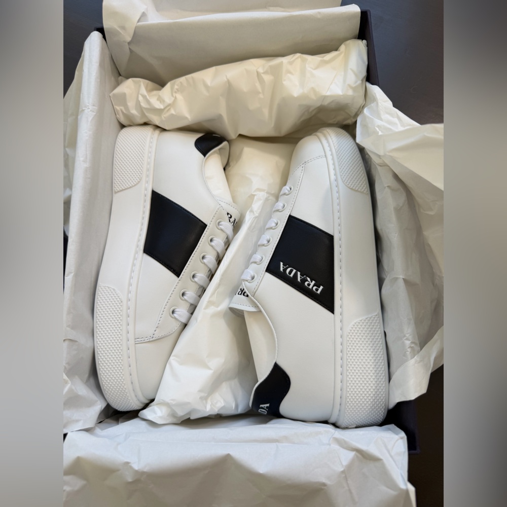 Brand new Prada black & white calzature donna vitello soft sneakers trainers 8 - Picture 3 of 8